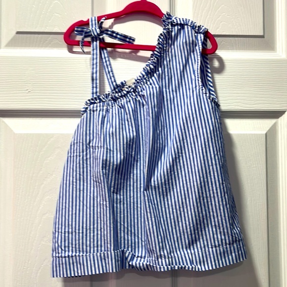 Crewcuts blue stripe top size 8 100% cotton. Adorable top with bow tie & ruffle - Picture 1 of 8